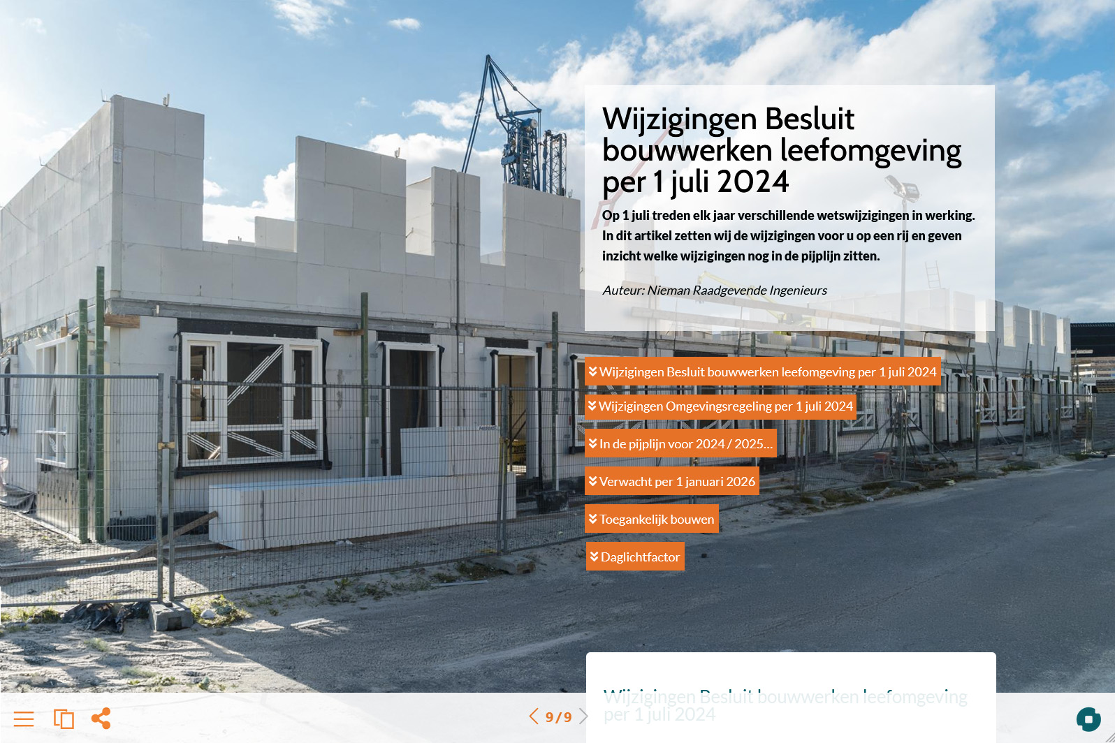 Pagina uit magazine voor informatie over wetswijzigingen in de Omgevingswet en het Bouwbesluit